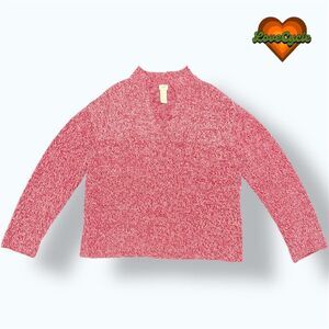 J.Jill Pink & Red Marled Chenille V-Neck Sweater – Women’s Medium